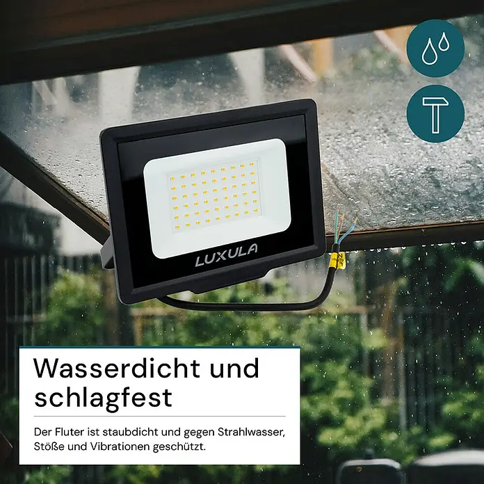 Luxula LED-Strahler - 50 W, 5.000 lm, 4.000 K, L x B x H: 21,7 x 2,6 x 18,5 cm, IP65