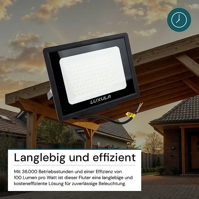 Luxula LED-Strahler - 100 W, 10.000 lm, 4.000 K, L x B x H: 28,7 x 3,2 x 23,2 cm, IP65