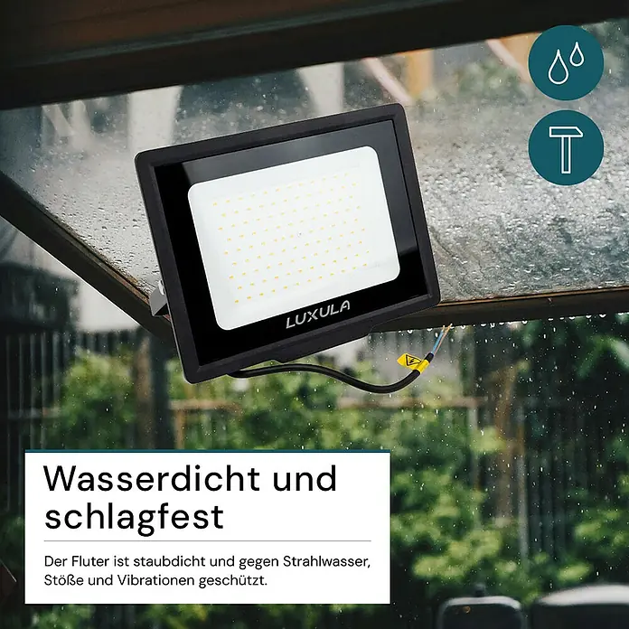 Luxula LED-Strahler - 100 W, 10.000 lm, 4.000 K, L x B x H: 28,7 x 3,2 x 23,2 cm, IP65