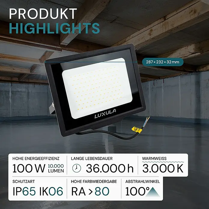 Luxula LED-Strahler - 100 W, 10.000 lm, 3.000 K, IP65
