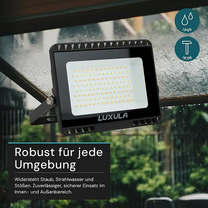 Luxula LED-Strahler - 50 W, 5.000 lm, L x B x H: 21,1 x 3,4 x 18,3 cm, IP65