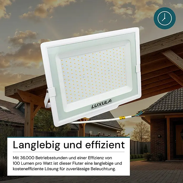 Luxula LED-Strahler - 200 W, 20.000 lm, L x B x H: 38,2 x 3,5 x 31,7 cm, IP65