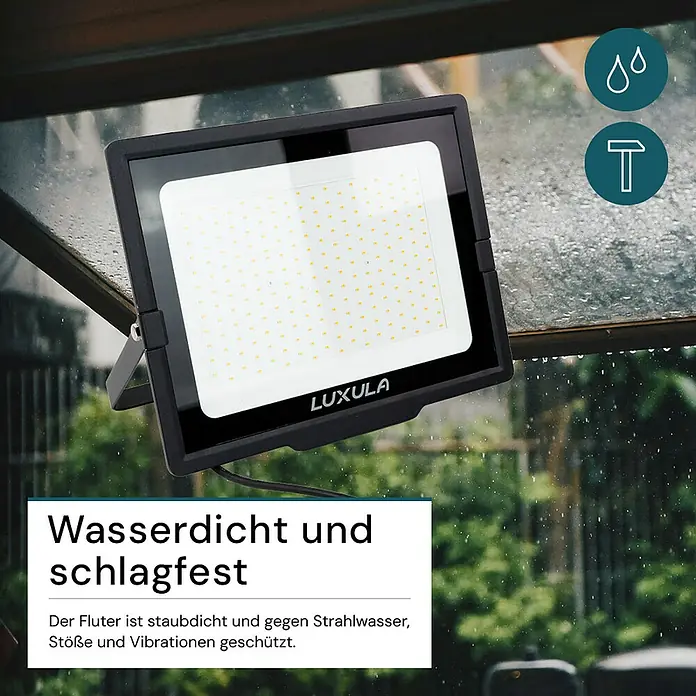 Luxula LED-Strahler - 200 W, 20.000 lm, 4.000 K, L x B x H: 38,2 x 3,5 x 31,7 cm, IP65
