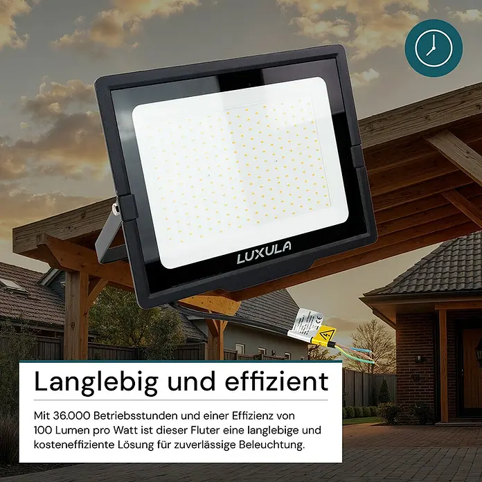 Luxula LED-Strahler - 200 W, 20.000 lm, 4.000 K, L x B x H: 38,2 x 3,5 x 31,7 cm, IP65