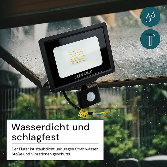 Luxula LED-Strahler - 30 W, 3.000 lm, 4.000 K, L x B x H: 18,7 x 4,5 x 21 cm, IP65