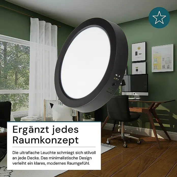 Luxula LED-Wand- & Deckenleuchte - 6 W, L x B x H: 10,9 x 10,9 x 2,8 cm, Schwarz, Weiß, Mehrfarbig