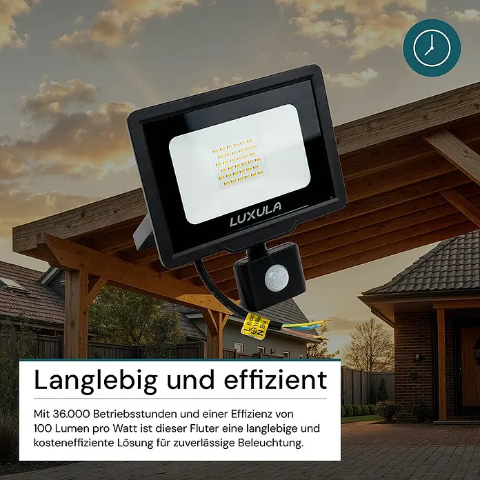Luxula LED-Strahler - 30 W, 3.000 lm, 4.000 K, L x B x H: 18,7 x 4,5 x 21 cm, IP65