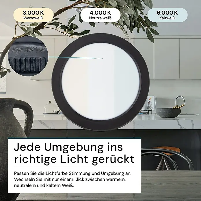 Luxula LED-Wand- & Deckenleuchte - 6 W, L x B x H: 10,9 x 10,9 x 2,8 cm, Schwarz, Weiß, Mehrfarbig