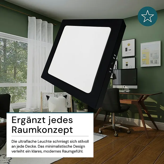 Luxula LED-Wand- & Deckenleuchte - 24 W, L x B x H: 29,9 x 29,9 x 3,4 cm, Schwarz, Weiß, Mehrfarbig