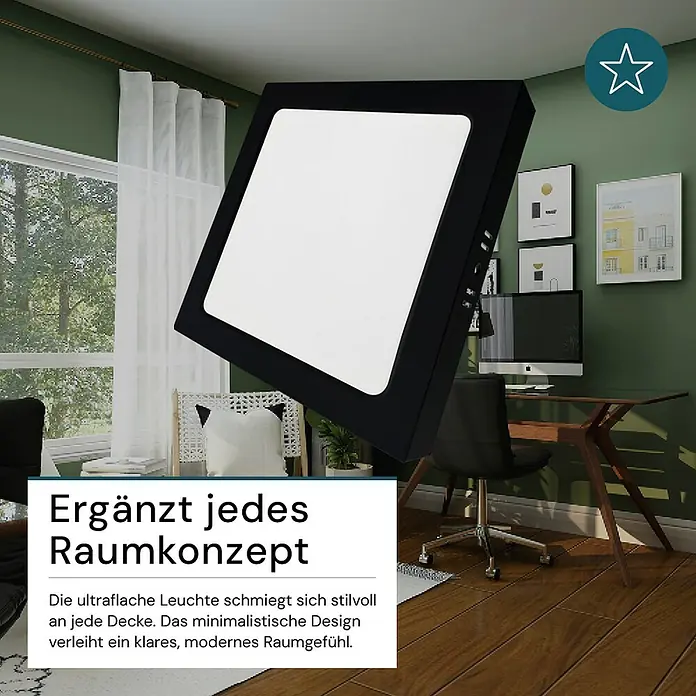 Luxula LED-Wand- & Deckenleuchte - 6 W, L x B x H: 11,2 x 11,2 x 2,6 cm, Schwarz, Weiß, Mehrfarbig