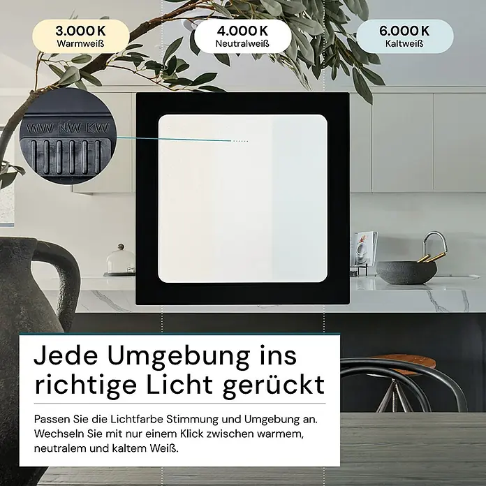 Luxula LED-Wand- & Deckenleuchte - 6 W, L x B x H: 11,2 x 11,2 x 2,6 cm, Schwarz, Weiß, Mehrfarbig