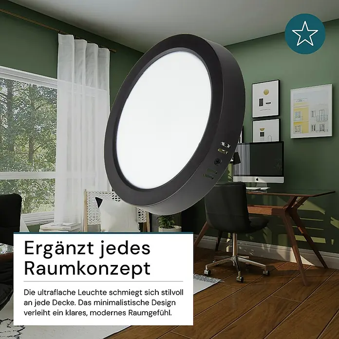Luxula LED-Wand- & Deckenleuchte - 12 W, L x B x H: 17,5 x 17,5 x 3,4 cm, Schwarz, Weiß, Mehrfarbig