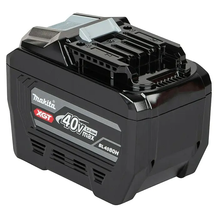 Makita XGT 40V max. Akku BL4080H - 40 V, 8 Ah - Schwarzer Makita XGT 40V Li-ion Akku mit grauen Akzenten.