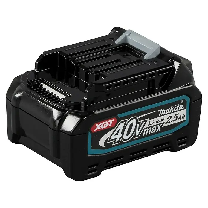 Makita XGT 40V max. Batería BL4025 - 40 V, 2,5 Ah - Batería negra para herramientas eléctricas Makita XGT 40V max Li-ion 2.5Ah con botón de liberación gris y marca.