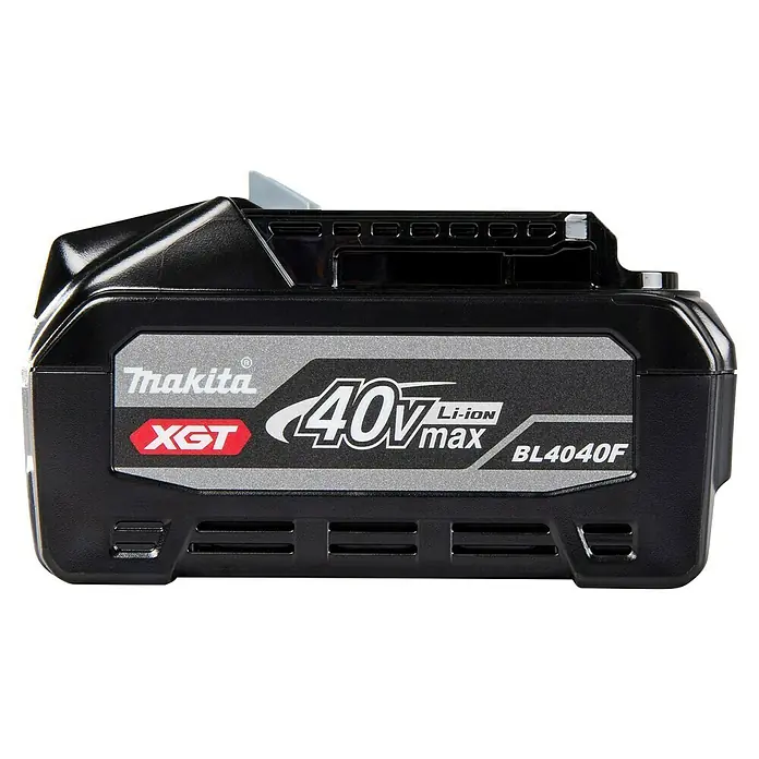 Makita XGT 40V max. Akku BL4040F - 40 V, 4 Ah, Li-Ionen - Makita XGT 40V max Li-Ion Akku für Elektrowerkzeuge, Modell BL4040F, mit schwarzem Gehäuse und grauem Etikett.