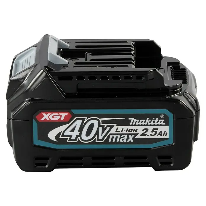 Makita XGT 40V max. Akku BL4025 - 40 V, 2,5 Ah - Schwarzer Makita XGT 40V max Li-ion 2,5Ah Akku mit grauen Akzenten.