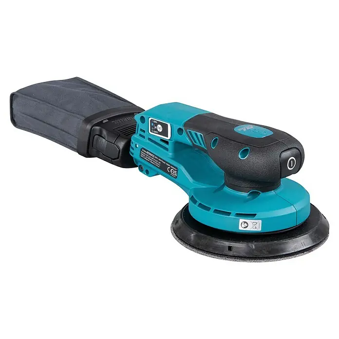 Makita XGT 40V max. Lijadora excéntrica de batería BO004CGZ -  - Lijadora orbital aleatoria Makita turquesa y negra con bolsa de polvo de tela adjunta.