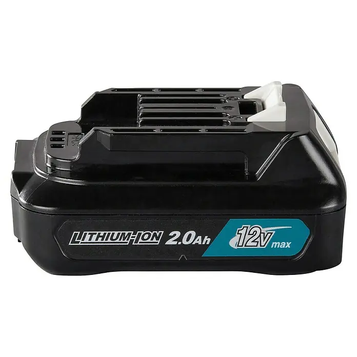 Makita CXT 12V max. Akku BL1021B - 12 V, 2 Ah - Schwarzer Lithium-Ionen 12V max 2,0Ah Akku für Elektrowerkzeuge mit türkisfarbenem Etikett.