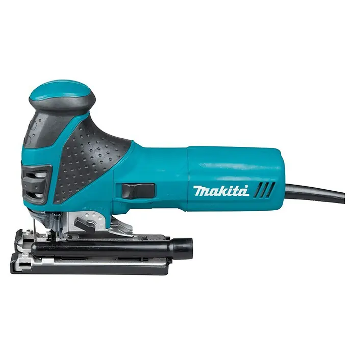 Makita Caladora eléctrica 4351FCTJ - 800 /min - 2.800 /min, Profundidad de corte máx. en madera: 135 mm, Número de niveles de elevación del péndulo: 4 ud. - Sierra de calar eléctrica Makita turquesa y negra con mango ergonómico y mecanismo de hoja.