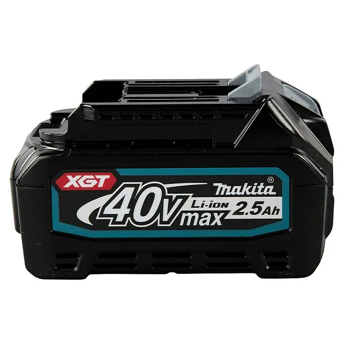Makita XGT 40V max. Batería BL4025 - 40 V, 2,5 Ah - Batería negra Makita XGT 40V Li-ion 2.5Ah para herramienta eléctrica, con etiquetas turquesas y rojas.