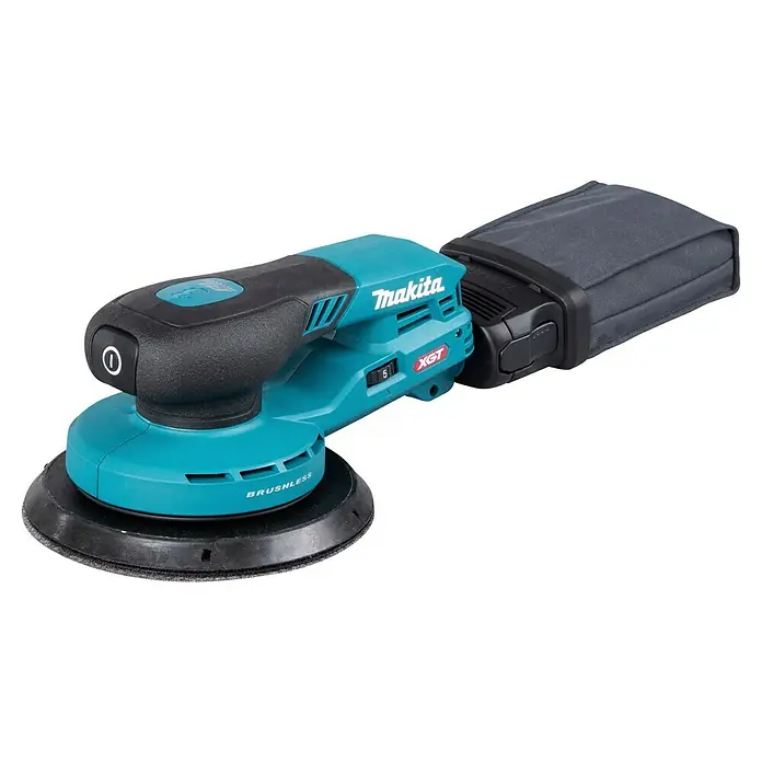 Makita XGT 40V max. Lijadora excéntrica de batería BO004CGZ -  - Lijadora orbital aleatoria inalámbrica Makita turquesa y negra con bolsa de polvo integrada.