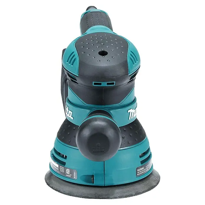Makita Elektro-Exzenterschleifer BO5041J - 300 W, Durchmesser Schleifteller: 125 mm - Ein türkis-schwarzer Exzenterschleifer, ein Elektrowerkzeug für glattes Schleifen. Mit ergonomischen Griffen und Staubabsaugung.