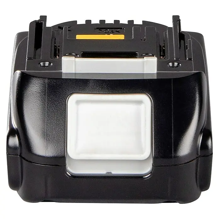 Makita LXT 18V Akku BL1815N - 18 V, 1,5 Ah - Schwarzer Akku für Elektrowerkzeuge mit weißen und gelben Akzenten.