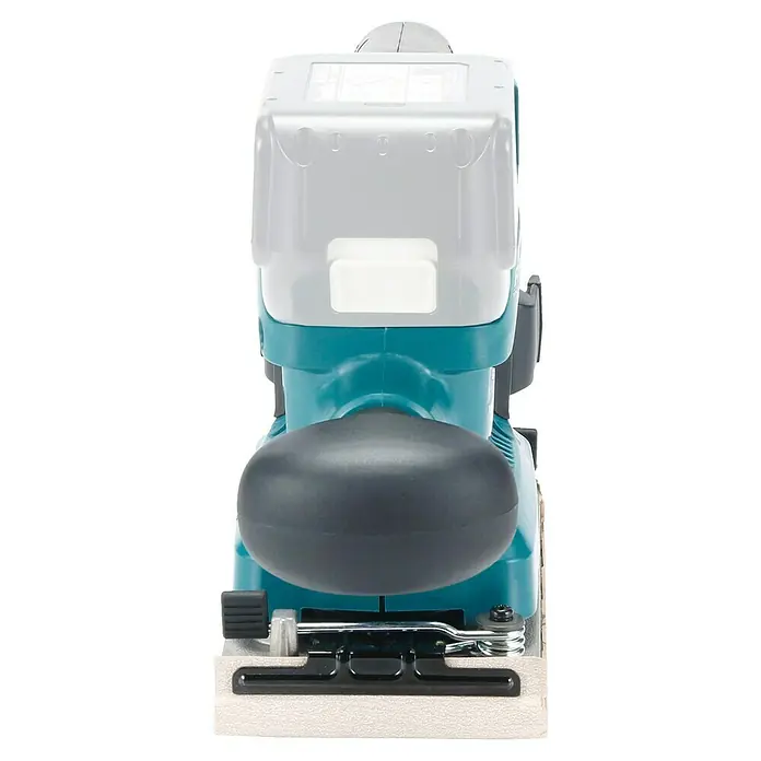 Makita LXT 18V Akku-Schwingschleifer DBO382Z - 18 V, Ohne Akku - Türkiser und grauer Schwingschleifer mit schwarzem Frontgriff und silberner Klemmvorrichtung für Schleifblätter.