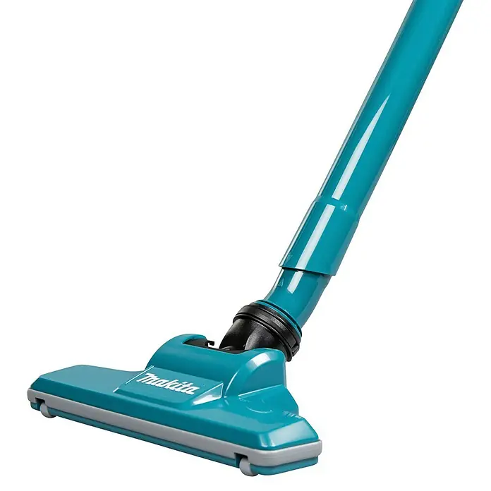 Makita LXT 18V Akku-Staubsauger DCL284F - 18 V, Ohne Akku, Behältervolumen: 0,73 l - Türkisfarbener Makita Staubsaugerkopf mit grauen Akzenten und passendem Griff.