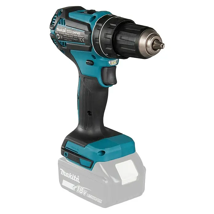 Makita LXT 18V Akku-Schlagschrauber DHP485Z - 18 V, Ohne Akku, 50 Nm - Makita DHP485 türkis-schwarzer Akku-Schlagbohrschrauber mit 18V Lithium-Ionen-Akku.