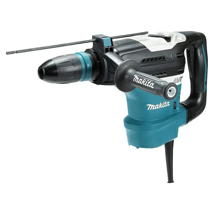 Makita Kombihammer HR4013C - 1.100 W, 8 J, SDS-Max-Aufnahme - Schwarz-weiß-türkiser Makita Bohrhammer mit Zusatzhandgriff und Tiefenanschlag, inklusive langem Bohrer.