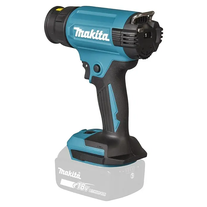 Makita LXT 18V Pistola de aire caliente de batería DHG181ZK - 18 V, Sin batería, Rango de temperaturas: 150 °C - 550 °C - Pistola de calor inalámbrica Makita turquesa y negra, alimentada por una batería de iones de litio de 18V.