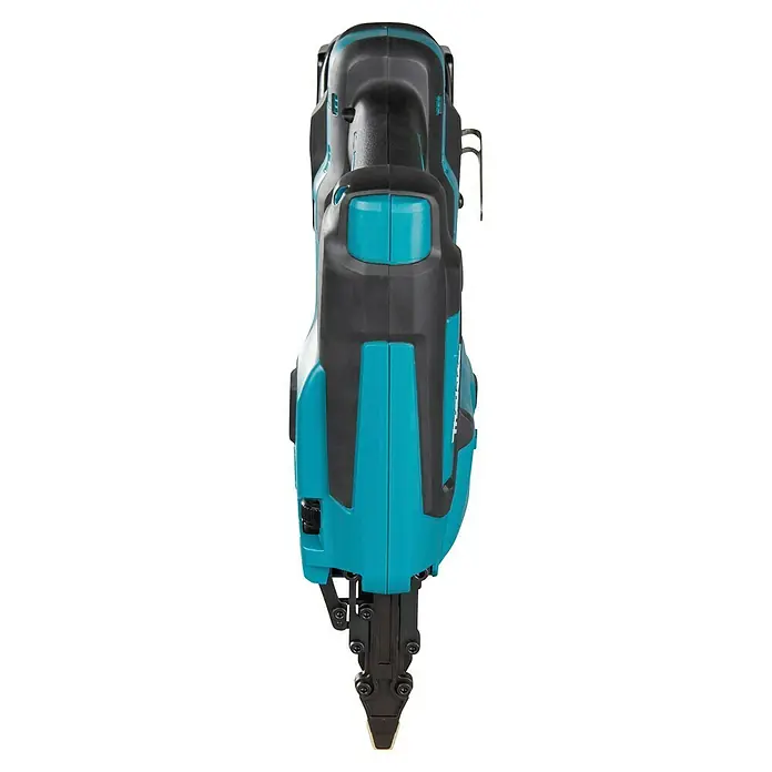 Makita LXT 18V Akku-Nagler DBN500RTJ - 18 V, 2 Akkus, 5 Ah, Länge Nagel: 15 mm - 50 mm - Schwarze und türkisfarbene Makita Nagler, Aufsicht.
