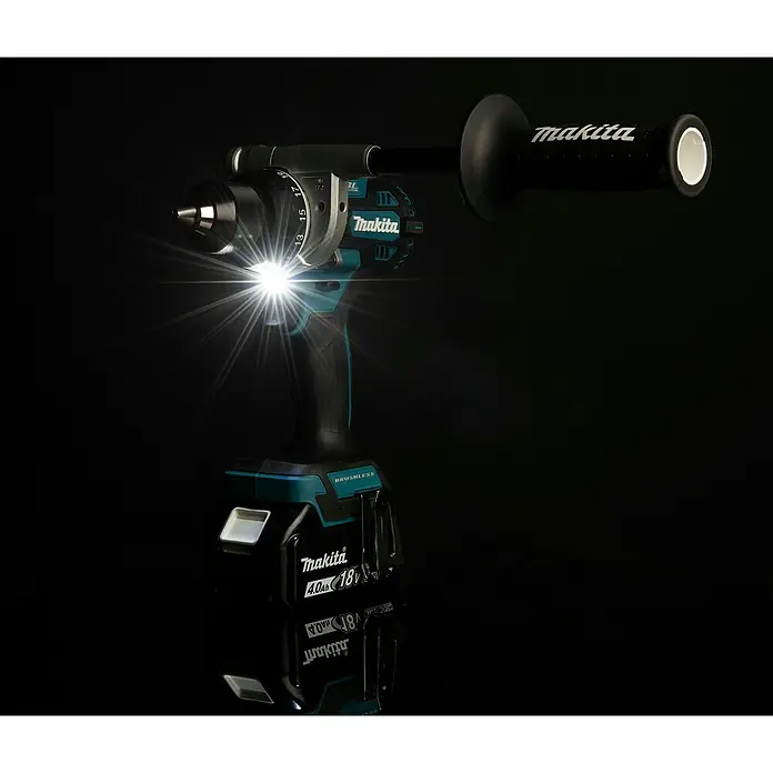 Makita LXT 18V Akku-Bohrschrauber DDF492RTJ - 18 V, 2 Akkus, 130 Nm - Makita Akku-Bohrschrauber in Schwarz-Türkis mit hellem LED-Licht, Zusatzhandgriff und 18V 4.0Ah Akku.