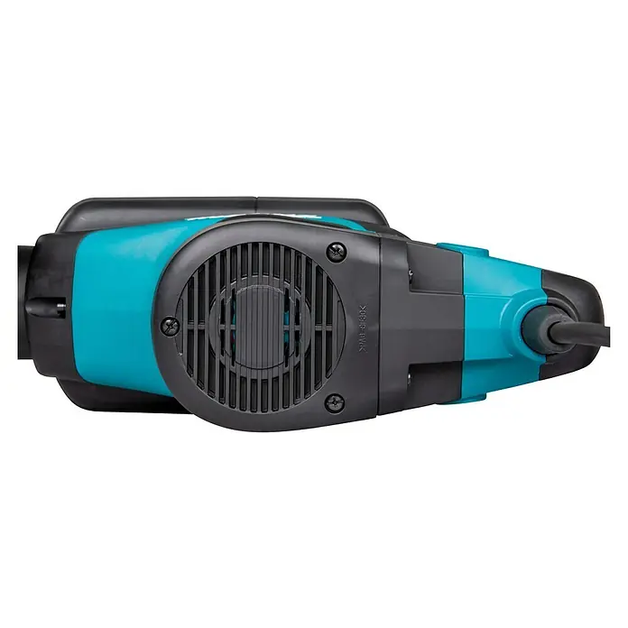 Makita Abbruchhammer HM1213C - 1.510 W, 18,6 J, SDS-Max-Aufnahme - Türkis-schwarzes Elektrowerkzeug mit Seitenlüftung und Netzkabel, von oben gesehen.