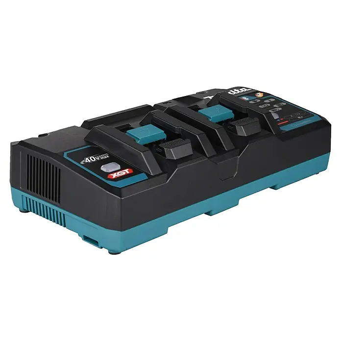 Makita XGT 40V max. Batterie-Ladegerät Doppel-Schnellladegerät - 40 V - Schwarz-türkises Makita Doppel-Ladegerät für 40V XGT Akkus.