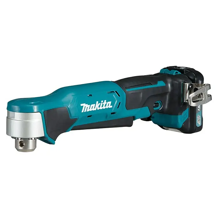 Makita CXT 12V max. Akku-Winkelbohrmaschine DA332DSYJ - 12 V, 1 Akku - Makita Akku-Winkelbohrmaschine in Türkis, Schwarz und Silber.