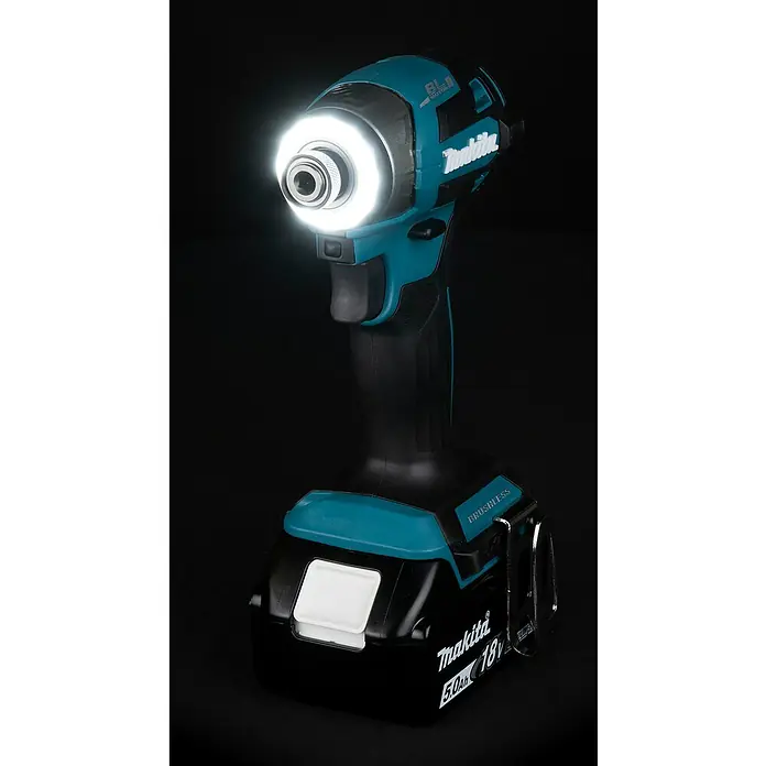 Makita LXT 18V Llave de impacto de batería DTD173 - 18 V, Sin batería - Atornillador de impacto inalámbrico Makita 18V turquesa y negro con luz LED brillante alrededor del portabrocas y batería 5.0Ah.