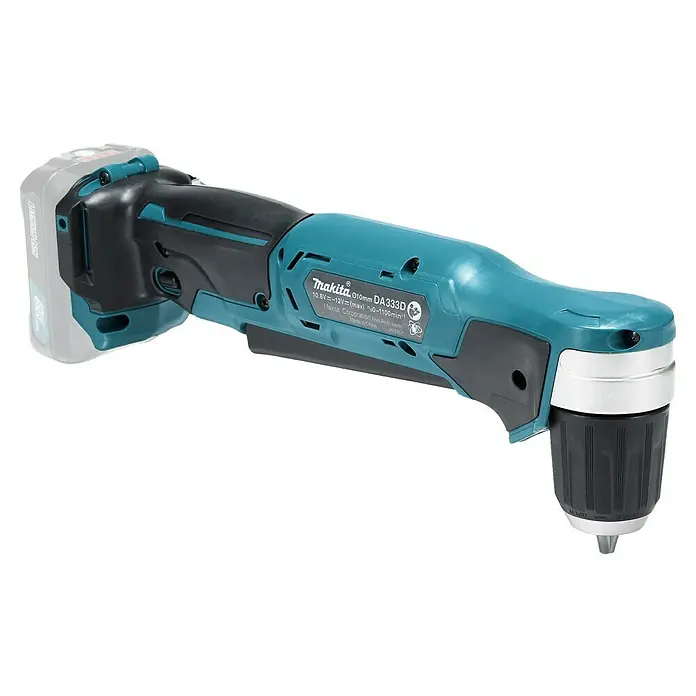 Makita CXT 12V max. Akku-Winkelbohrmaschine DA333DZ - 12 V, Ohne Akku - Makita Akku-Winkelbohrmaschine in Türkis und Schwarz mit grauem Akku.