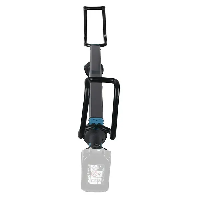 Makita LXT 18V Akku-Stableuchte DML818 - 18 V, Ohne Akku - Makita Baustellenlampe mit grauem Gehäuse, blauen Akzenten, schwarzen Griffen und sichtbarem Li-Ion Akku.