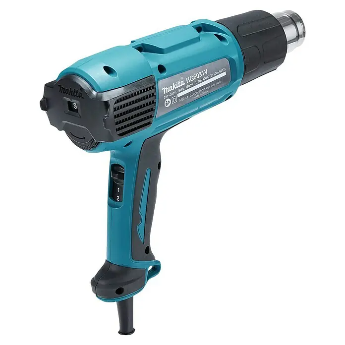 Makita Heißluftgebläse HG6031VK - 1.800 W, Temperaturbereich: 50 °C - 600 °C - Makita Heißluftpistole in Türkis-Schwarz mit Temperaturregler (1-9) und 2-Stufen-Schalter. Metall-Düse für vielseitigen Einsatz.
