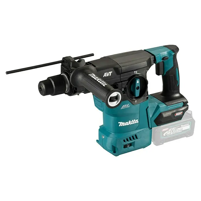 Makita XGT 40V max. Akku-Kombihammer HR008GZ - 40 V, Ohne Akku, 3,9 J - Makita Akku-Bohrhammer in Türkis und Schwarz mit Zusatzhandgriff, Tiefenanschlag und XGT 40V max Akku.