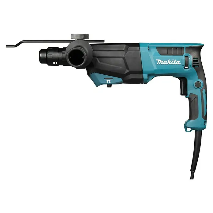 Makita Kombihammer HR2670FTX1 - 800 W, 3 J, SDS-Plus-Aufnahme - Makita Bohrhammer in Türkis und Schwarz mit Tiefenanschlag.