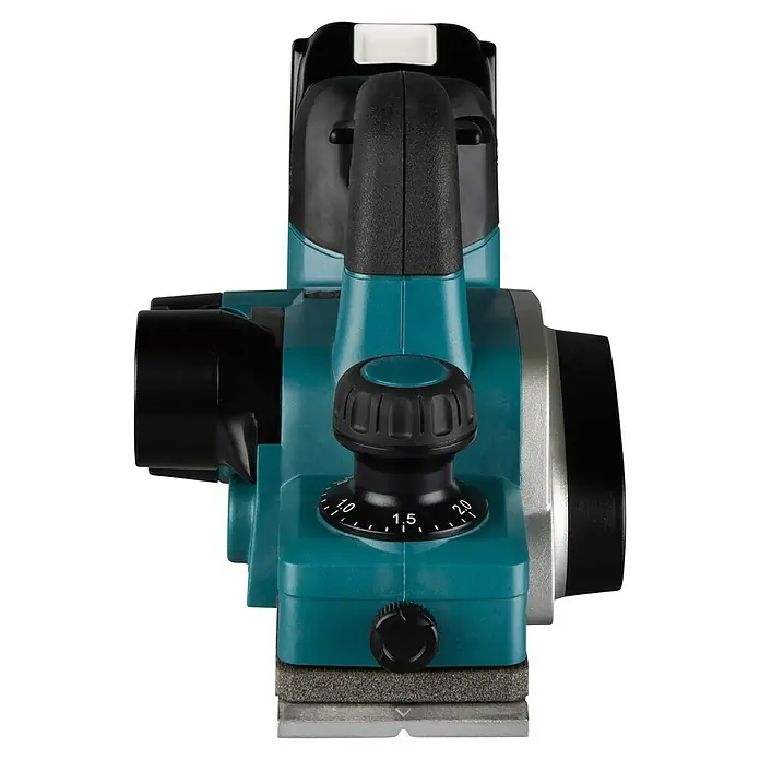 Makita LXT 18V Akku-Handhobel DKP180RTJ - 18 V, 2 Akkus, Hobelbreite: 82 mm, 5 Ah - Türkis-schwarzer Akku-Hobel mit Tiefenverstellknopf, für Holzarbeiten.