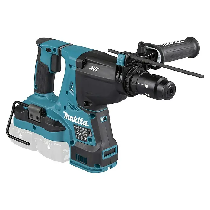 Makita LXT 18V Akku-Kombihammer DHR281ZJ - 36 V, Ohne Akku, 2,8 J - Makita DHR281 Akku-Bohrhammer in Türkis und Schwarz, mit AVT, Zusatzhandgriff und Tiefenanschlag.