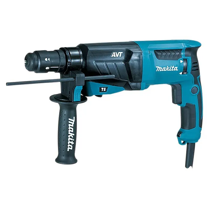 Makita Kombihammer HR2631FT13 - 800 W, 2,4 J, Schnellspannbohrfutter - Türkis-schwarzer Makita Bohrhammer mit Zusatzgriff und Tiefenanschlag, AVT-Technologie.