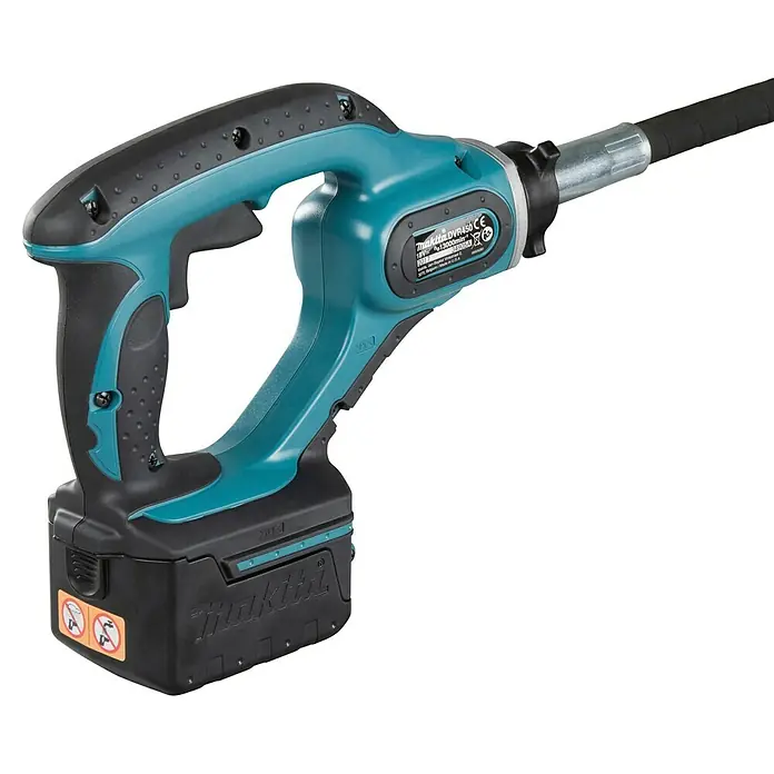Makita LXT 18V Akku-Betonverdichter DVR450Z - 18 V, Ohne Akku, Schwingzahl: 13.000 U/min - Türkis-schwarzer Makita DVR450 CE Akku-Betonrüttler mit Akku.