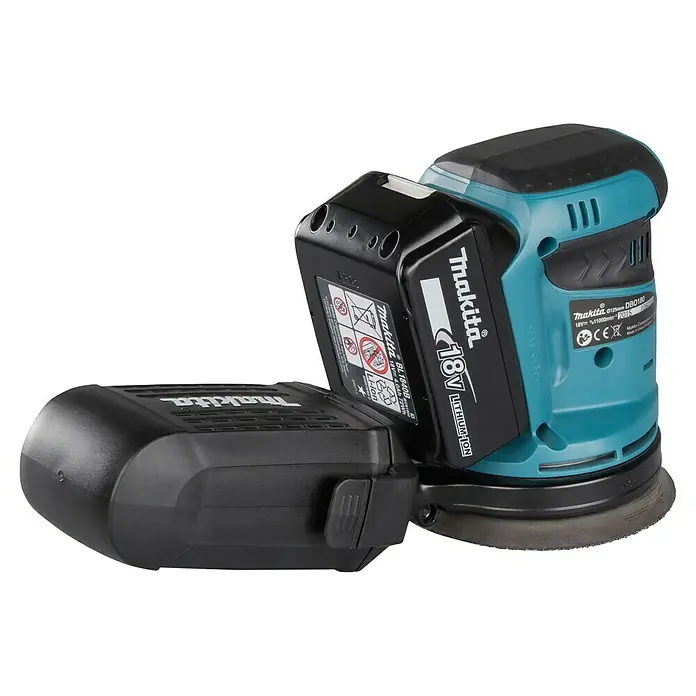 Makita LXT 18V Lijadora excéntrica de batería DBO180RTJ -  - Lijadora orbital aleatoria inalámbrica Makita (turquesa y negra) con batería de 18V Li-ion.