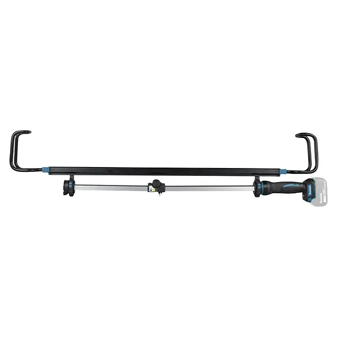 Makita LXT 18V Akku-Stableuchte DML818 - 18 V, Ohne Akku - Lange schwarze und silberne Arbeitsleuchte mit integriertem Makita-Akku und verstellbaren Haken.
