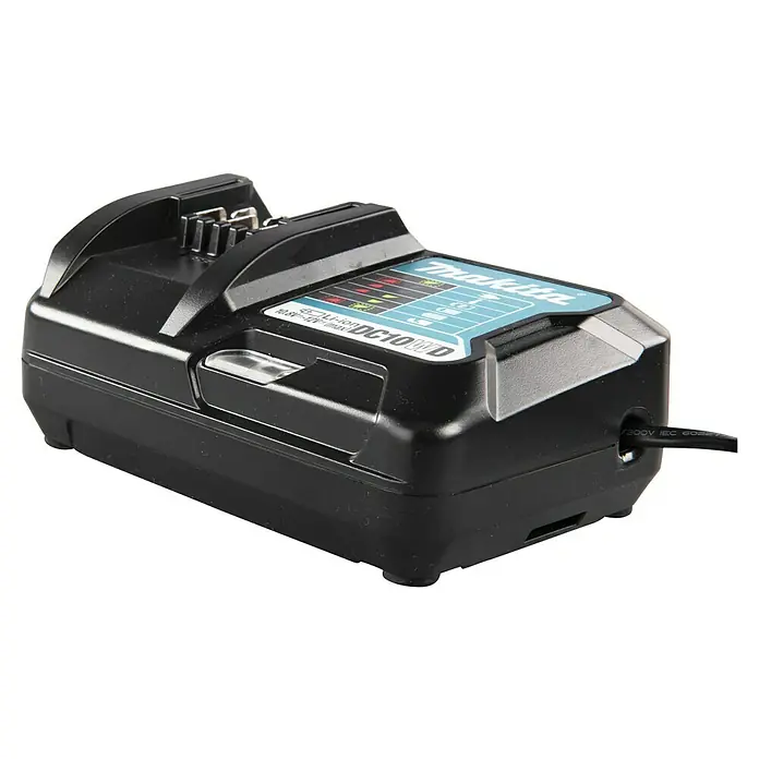 Makita CXT 12V max. Ladegerät DC10WD - Passend für: Makita Li-Ionen-Akkus 10,8 - 12 V - Schwarzes Makita DC10WD 10,8V-12V Li-Ion Akku-Ladegerät mit Ladeanzeige und Stromkabel.